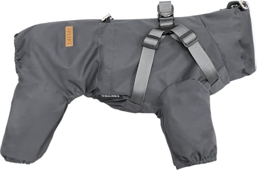 BT Bear Hundegeschirr-Regenmantel, verstellbare 4 Beine, Hunde-Regenjacke mit Geschirr, reflektierender Overall, Regenmantel, wasserdichter Hunde-Regenmantel für kleine Hunde, Grau, Größe M von BT Bear