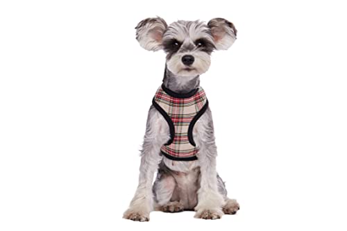 BT Bear Hundegeschirr-Set, klassisches kariertes Hundegeschirr, Weste, weiche Baumwolle, verstellbar für Welpen, kleine Hunde (S, Gelb) von BT Bear