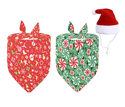 BT Bear Hundehalsband, 3 Stück, Weihnachts-Hundehalsband, weiche Baumwolle, dreieckig, Schals für Welpen, Hunde, Katzen (rot + grün) von BT Bear