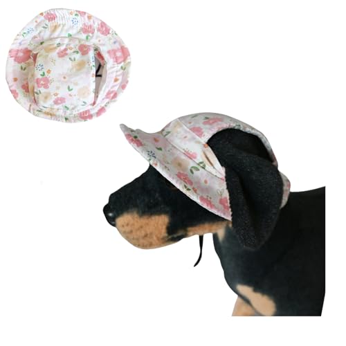 BT Bear Hundehut, atmungsaktiv, runde Kappe mit Ohrloch, für Outdoor-Reisen, Sonnenschutz, Sommerhut für Katzen, Welpen, kleine Hunde (Blumenrosa, Größe L) von BT Bear