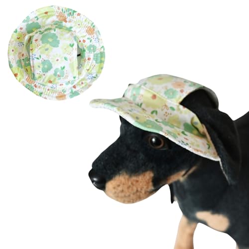 BT Bear Hundehut, atmungsaktiv, runde Kappe mit Ohrloch, für Outdoor-Reisen, Sonnenschutz, Sommerhut für Katzen, Welpen, kleine Hunde (grüne Blume, M) von BT Bear