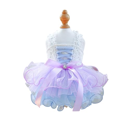 BT Bear Hundekleid – Welpen-Hochzeitsrock, Prinzessinnenrock, luxuriöser Schleifen-Tutu-Rock, Hochzeitsparty-Outfits für Katzen, kleine, mittelgroße Hunde, Mädchen, Violett, Blau, Größe XL von BT Bear