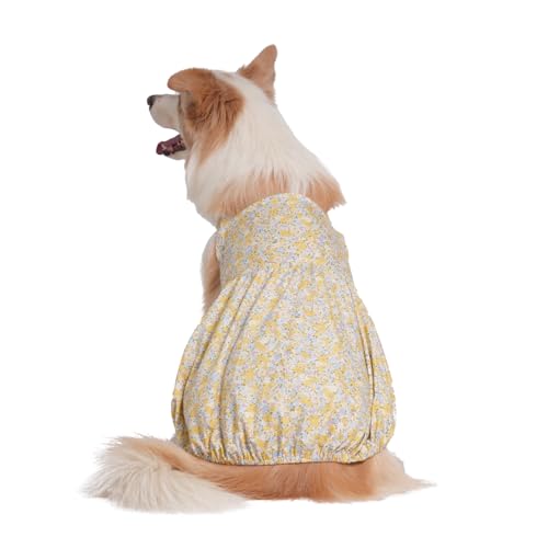 BT Bear Hundekleid für große Hunde, weiche, atmungsaktive Baumwolle, Prinzessinnen-Rock, mittelgroße und große Hunde, Sommerrock, gelbe Blume, Größe 5XL von BT Bear