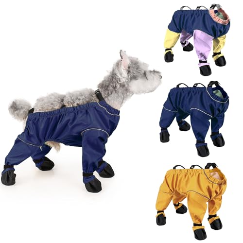 BT Bear Hundeschuhe, wasserdicht, schmutzabweisend, rutschfest, vierbeinig, mit Hosenträgern, reflektierender Haustierpfotenschutz für kleine Hunde, Outdoor, Spaziergänge, Wandern, Blau, Größe S von BT Bear