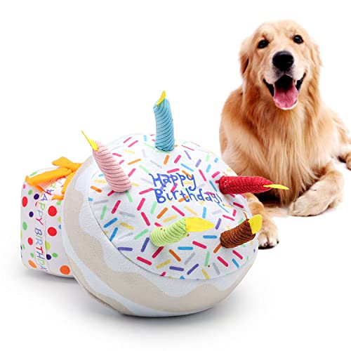 BT Bear Hundespielzeug für Geburtstagskuchen, Hundegeburtstagsspielzeug, Welpenkuchen, Cupcake, Plüsch, Quietschspielzeug für Katzen, Hunde (großer Geburtstagskuchen) von BT Bear