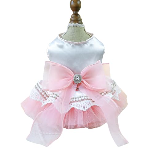 BT Bear Rosa Kleines Hundekleid, Welpenrock mit Retro-Schleife, Prinzessinnen-Hunde-Tutu-Rock, Hochzeits-Spitzenkleid für Katzen und kleine Hunde, Größe L von BT Bear