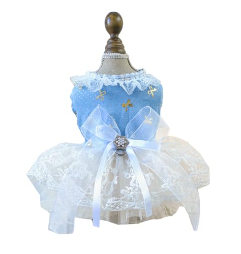 BT Bear Kleines Hundekleid, Welpenrock, Schleife, Prinzessinnenkleid, Tutu-Rock, Hochzeit, Spitzenkleid für Katzen, kleine Hunde, Mädchen (Hellblau, M) von BT Bear