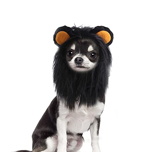 BT Bear Löwenhaar-Kopfbedeckung für Welpen, kleine Hunde und Katzen, Löwenmähne Perücke Haustier Cosplay Kostüm für Halloween Weihnachten Osterfest Party (M, schwarz) von BT Bear