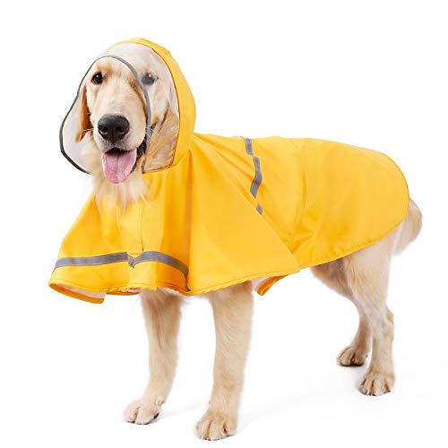BT Bear Haustier-Regenmantel, wasserdicht, mit Kapuze, PU-Leder, reflektierend, für große Hunde (2XL, Gelb) von BT Bear