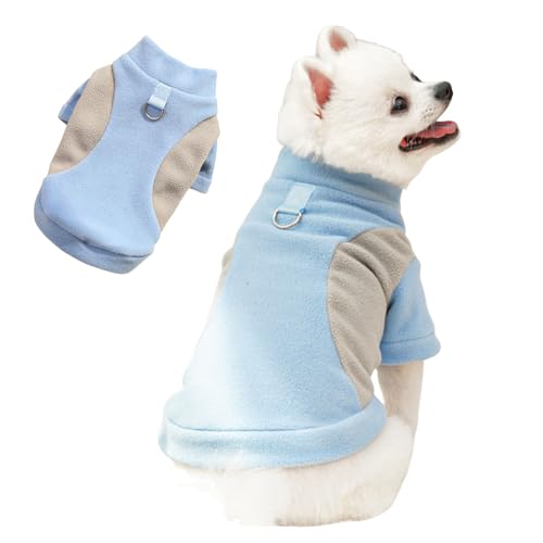 BT Bear Warmer Hundepullover, Fleece, Winter-Sweatshirt, Hundejacke mit D-Ring für Katzen, Welpen, kleine Hunde, Blau, Größe L von BT Bear