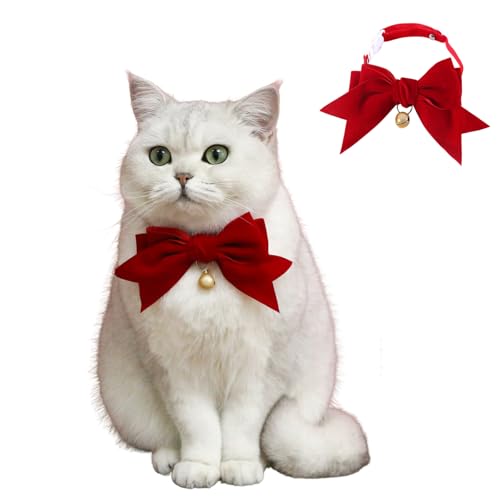 BT Bear Weihnachtshalsband für Katzen, handgefertigt, Samt, Weihnachtsfliege, Haustier-Neujahrs-Halsband für Katzen, Welpen, kleine Hunde, Rot mit Glöckchen, 2 Stück BT Bear Weihnachtshalsband für Katzen, handgefertigt, Samt, Weihnachtsfliege, Haustier-Neujahrs-Halsband für Katzen, Welpen, kleine Hunde, Rot mit Glöckchen, 2 Stück von BT Bear