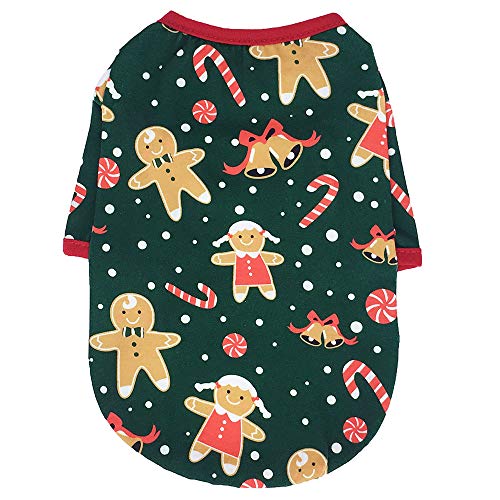 BT Bear Weihnachtskleidung für kleine Hunde, klassisches Design, festliches Haustier-Weihnachts-T-Shirt, Kostüme für Katzen, Welpen, Hunde (XS, grün) von BT Bear