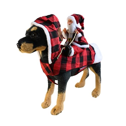 BT Bear Weihnachtsmann-Hundekostüm, Weihnachtsmann, Reiten für Haustiere, Cosplay-Kostüme, Party, Verkleidung, Hundeoutfit für Katzen, Welpen, kleine Hunde, mittelgroße Hunde (Größe M, rotes Gitter) von BT Bear