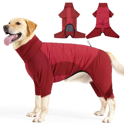 BT Bear Winterkleidung für Hunde, warmer Hundemantel, verstellbar, für kaltes Wetter, Einteiler für mittelgroße und große Hunde, Rot, Größe XL von BT Bear