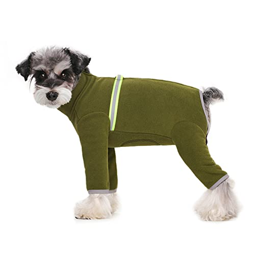 BT Bear Winterkleidung für kleine Hunde, warmer Wintermantel, weiches Fleece mit reflektierendem Reißverschluss, Hunde-Einteiler für Welpen, Haustier-Pyjama, Kostüm, Bekleidung (Olivgrün, Größe M) von BT Bear