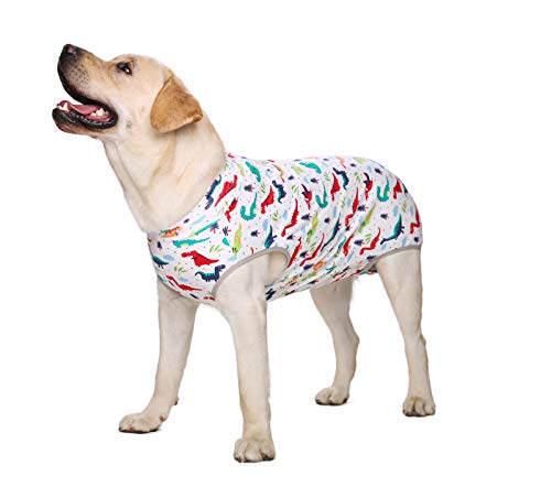 Große Hunde-OP Recovery Suits,Weiche Baumwolle Pet Recovery T-Shirt Pet Bauch Wunde Schutz nach Operationen Tragen Medizinische chirurgische Kleidung Weiß Dinosaurier von BT Bear