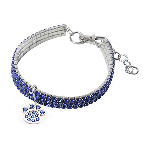 Haustier-Halsband, glitzernd, elastisch, mit Pfoten-Anhänger, für Katzen, kleine Hunde, Größe M: 25 cm, Blau von BT Bear