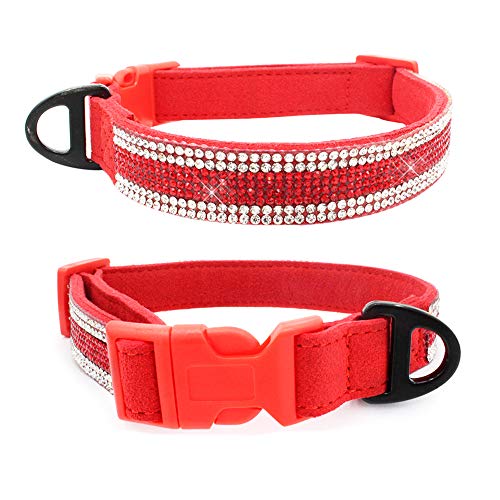 Haustier-Halsband, glitzernde Kristalle, verstellbar, bequem, Mikrofaser, weich, für kleine Hunde, XS Halsumfang 25–30 cm, Rot von BT Bear