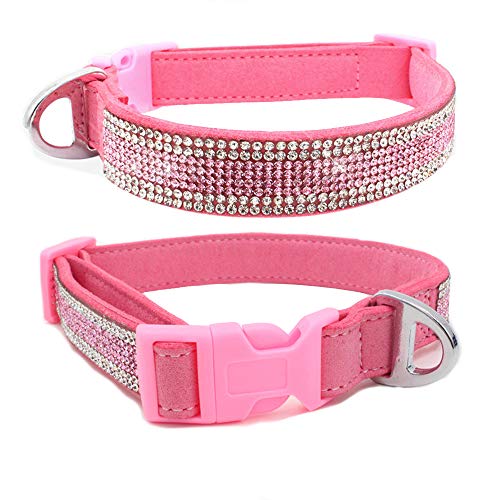 Haustier-Halsband, glitzernde Kristalle, verstellbar, bequem, Mikrofaser, weich, mit Schnalle, Halsband für kleine Hunde, mittelgroße Hunde, Halsumfang 37–44 cm, Rosa von BT Bear