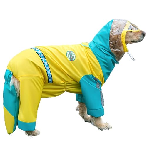 Hunde-Regenmantel mit Kapuze und Kragenloch und sicheren reflektierenden Streifen, ultraleichte, atmungsaktive, wasserdichte Regenjacke für große Hunde (Gelb, 7XL) von BT Bear