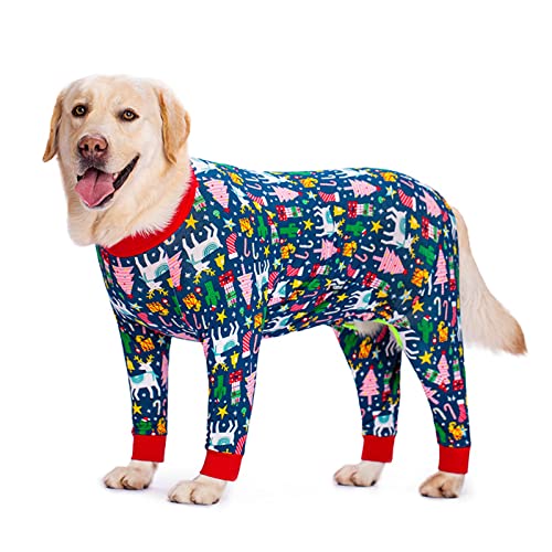 Hundekleidung, Cartoon-Druck, vierbeinig, volle Abdeckung, Pullover, Hunde-Pyjama, Overall, Kostüme, Haustier-Pjs für mittelgroße Hunde und große Hunde (26, grünes Weihnachten) von BT Bear