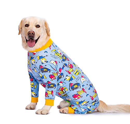 Hundekleidung, Cartoon-Druck, vierbeinig, volle Abdeckung, Pullover, Hunde-Pyjama, Overall, Kostüme, Haustier-Pjs für mittelgroße Hunde und große Hunde (26, blau) von BT Bear