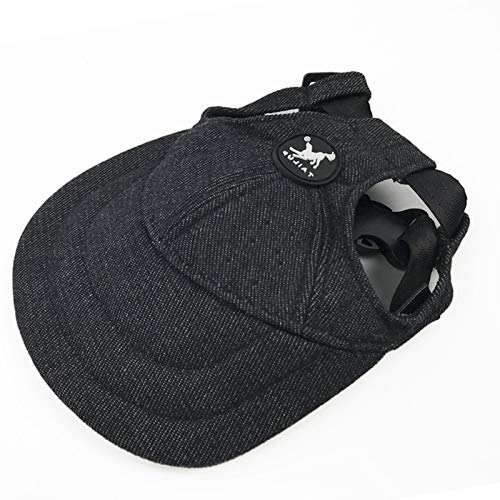 Hundemützen, verstellbarer Riemen, Sommer-Sonnenhaube, für Outdoor-Sport, Sonnenschutz, Baseballmütze mit Ohrlöchern für Welpen, kleine Hunde, mittelgroße Hunde (M, Denimschwarz) von BT Bear