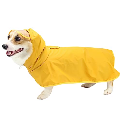 Hunderegenmantel mit Kapuze und Kragenloch, wasserdichter Hunderegenponcho, reflektierende Hunderegenjacke, winddichte Kapuzenpullover, Hundebauchabdeckung für kleine Hunde (Gelb, XL) von BT Bear