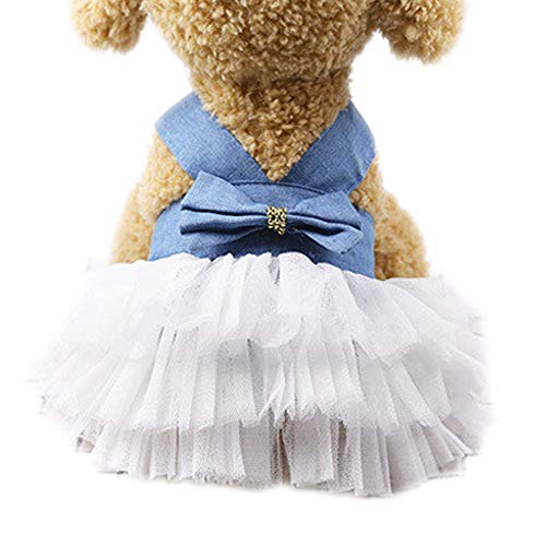 Hunderock, Hunde Prinzessin Kleid Welpe Tutu Bowknot Rock Süßes Haustier Sommerbekleidung Kleidung für kleine Hunde Katzen mittelgroße Hunde (Denim Weiß, Klein) von BT Bear