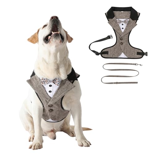 Smokinggeschirr mit Leine, verstellbar, formelle Weste, Geschirr, Frack für Welpen, kleine Hunde, mittelgroße Hunde, Braun gestreift, Größe M Smokinggeschirr mit Leine, verstellbar, formelle Weste, Geschirr, Frack für Welpen, kleine Hunde, mittelgroße Hunde, Braun gestreift, Größe M von BT Bear
