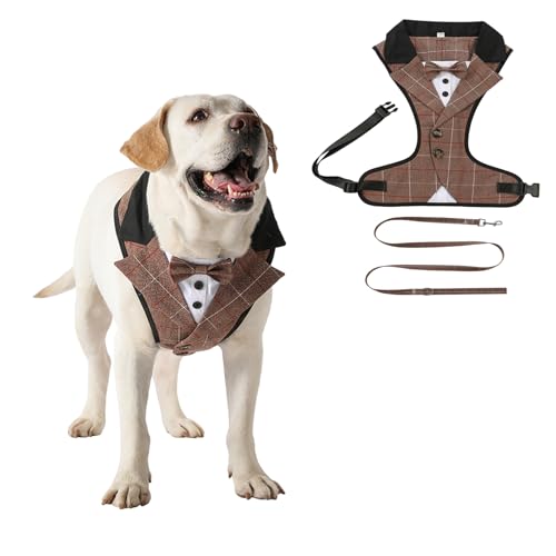 Smokinggeschirr mit Leine, verstellbar, formelle Weste, Geschirr, Frack für Welpen, kleine Hunde, mittelgroße Hunde, braunes Gitter, Größe S Smokinggeschirr mit Leine, verstellbar, formelle Weste, Geschirr, Frack für Welpen, kleine Hunde, mittelgroße Hunde, braunes Gitter, Größe S von BT Bear