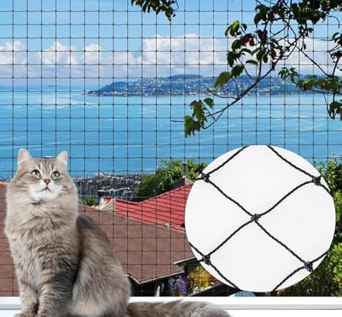 BTBHIHO 6x3m Balkon-Katzennetz,Bissfestes Katzennetz Fenster aus Nylon,Katzengitter Fenster Wird mit Kabelbindern und Haken,Schrauben Seilen zum Balkonen,Terrassen und Fenstern(Schwarz) von BTBHIHO