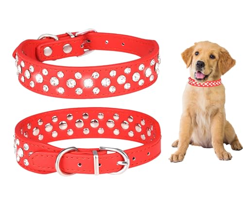BTDCFY Strass-Hundehalsband, 2,5 cm breit, mit Kristalldiamanten, Nieten, PU-Leder, glitzernd, Kristallnieten, für kleine und mittelgroße Hunde von BTDCFY