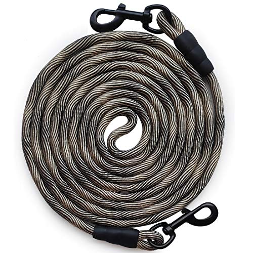 BTINESFUL Tie-Out Check Cord Long Rope Dog Leash, 12ft 20ft 30ft 50ft Recall Training Lead Leash- Great for Large Medium Small Dogs Training, Playing, Camping, or Backyard (30ft, Beige Black) von BTINESFUL