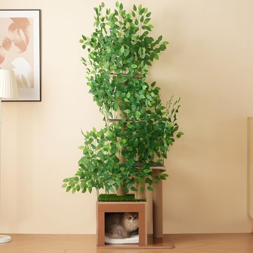 BTM 190 cm hoher Kratzbaum in Baumform mit 4 Plattformen und Katzenlöchern, haustiersicheres Material, abnehmbare Blätter, wasserdichtes und kratzfestes MDF, für Katzen zum Verstecken, Klettern BTM 190 cm hoher Kratzbaum in Baumform mit 4 Plattformen und Katzenlöchern, haustiersicheres Material, abnehmbare Blätter, wasserdichtes und kratzfestes MDF, für Katzen zum Verstecken, Klettern von BTM