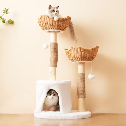 BTM Katzenbaum aus Massivholz 108cm, Katzenkratzbaum mit 2 Körben & Höhle, Naturholz & Sisal, Plüschball & dickem Kissen, Nachhaltiger Kratzbaum für große Katzen & Kitten,Umweltfreundlich,Nachhaltig BTM Katzenbaum aus Massivholz 108cm, Katzenkratzbaum mit 2 Körben & Höhle, Naturholz & Sisal, Plüschball & dickem Kissen, Nachhaltiger Kratzbaum für große Katzen & Kitten,Umweltfreundlich,Nachhaltig von BTM