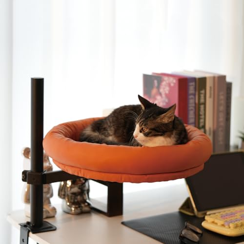 Katzen-Schreibtischbett - 360° verstellbare Katzen-Schreibtisch-Sitzstange mit Lederbezug, Schreibtischnest Katzenbett, unterstützt bis zu 50 Pfund, kratzfest, wasserdicht von BTOG