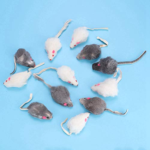 BTOSEP Spielzeug 12 Mäuse aus Kaninchenfell, 12 Stück, Haustier-Katzenspielzeug, Kleine Plüschmaus, Lustiges Katzenspielzeug, Gefälschte Maus für Kätzchen, Katze von BTOSEP