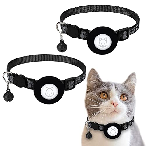 Halsband C mit 2 Stück Katzenhalsband mit Glöckchen und Sicherheitsverschluss, Reflektierendes Halsband für Kätzchen, Welpen (Black) von BTOSEP