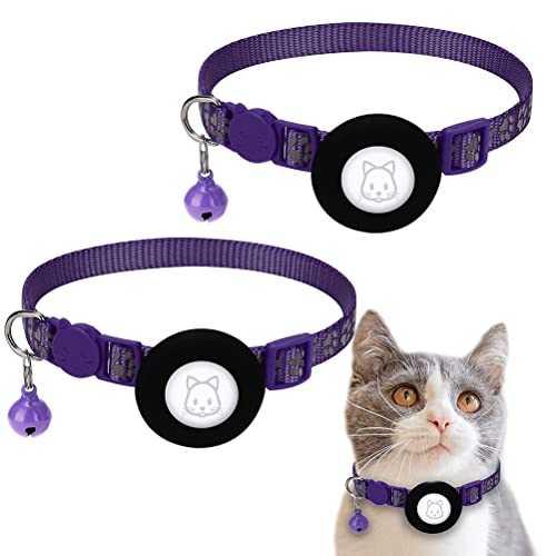 BTOSEP Halsband C mit 2 Stück Katzenhalsband mit Glöckchen und Sicherheitsverschluss, Reflektierendes Halsband Kätzchen, Welpen (Purple) von BTOSEP