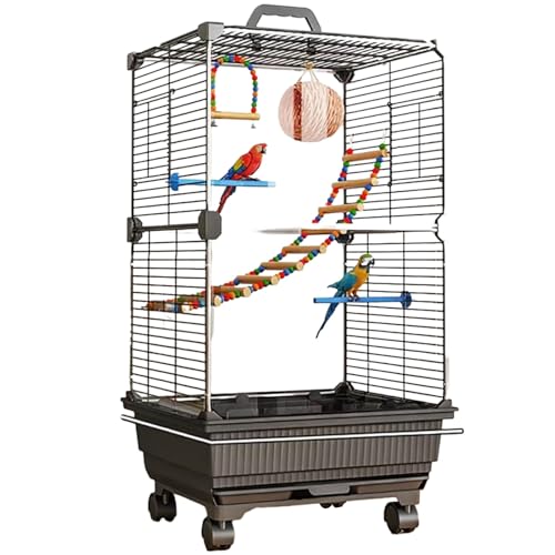 27 Zoll Papageienkäfig Vogelkäfig Mit Rädern, Vogelvoliere Innen Groß, Flugkäfig Für Wellensittich, Kanarienvogel(Black,11pcs) von BTRUTY