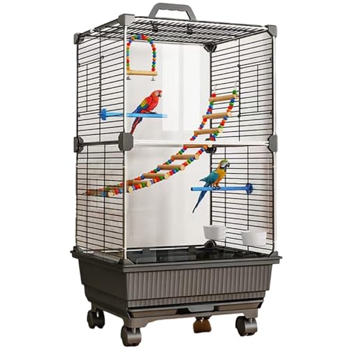 27 Zoll Papageienkäfig Vogelkäfig Mit Rädern, Vogelvoliere Innen Groß, Flugkäfig Für Wellensittich, Kanarienvogel(Black,8pcs) von BTRUTY
