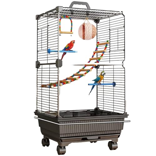 27 Zoll Papageienkäfig Vogelkäfig Mit Rädern, Vogelvoliere Innen Groß, Flugkäfig Für Wellensittich, Kanarienvogel(Black,9pcs) von BTRUTY