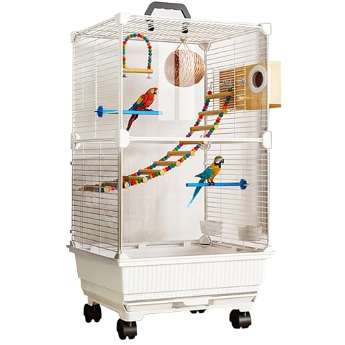 27 Zoll Papageienkäfig Vogelkäfig Mit Rädern, Vogelvoliere Innen Groß, Flugkäfig Für Wellensittich, Kanarienvogel(White,11pcs) von BTRUTY