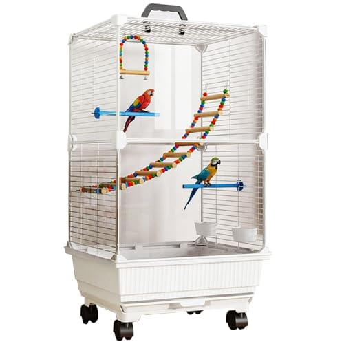 27 Zoll Papageienkäfig Vogelkäfig Mit Rädern, Vogelvoliere Innen Groß, Flugkäfig Für Wellensittich, Kanarienvogel(White,8pcs) von BTRUTY