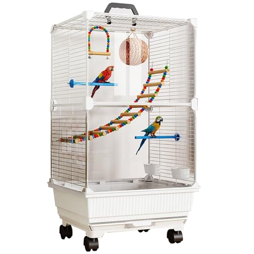27 Zoll Papageienkäfig Vogelkäfig Mit Rädern, Vogelvoliere Innen Groß, Flugkäfig Für Wellensittich, Kanarienvogel(White,9pcs) von BTRUTY