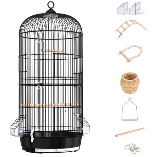 29inch Groß Rund Vogelkäfig, Doppelschicht Vogelhaus Reisekäfig Für Wellensittich Flugkäfig Vogelvoliere Für Papageien, Kanarienvogel(Black,8pcs) von BTRUTY