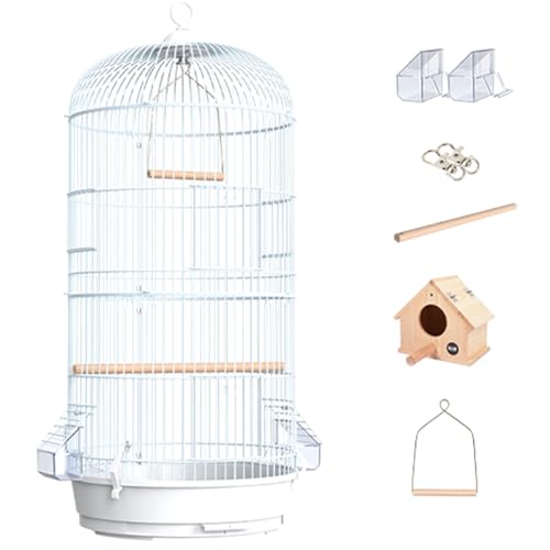 29inch Groß Rund Vogelkäfig, Doppelschicht Vogelhaus Reisekäfig Für Wellensittich Flugkäfig Vogelvoliere Für Papageien, Kanarienvogel(White,5pcs) von BTRUTY