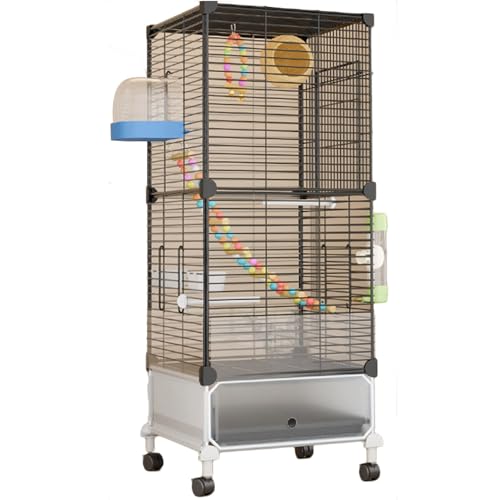 38 Zoll Groß Vogelkäfig Wellensittichkäfig Mit Rollständer, Doppelschicht Käfig Kanarien VogelvoliereMit Tray, Flugkäfig Papageienkäfig Für Kanarien(Black Iron Netting) von BTRUTY