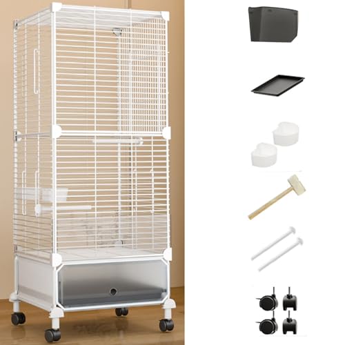 38 Zoll Groß Vogelkäfig Wellensittichkäfig Mit Rollständer, Doppelschicht Käfig Kanarien VogelvoliereMit Tray, Flugkäfig Papageienkäfig Für Kanarien(Black Transparent,13 Piece Set) von BTRUTY
